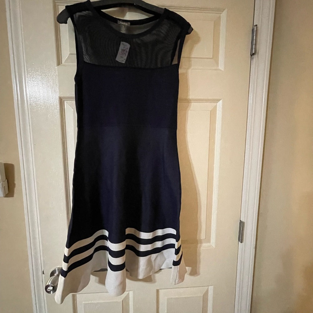 Neiman Marcus Nautica Dress Spandex  Aline size XL navy and white stripe